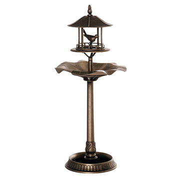 3-in-1 Garden Bird Bath Bowl Pedastal with Bird Feeder, Large Water Basin, & Underneath Flower Planter, Gold