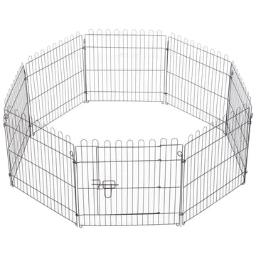 24inch 8-Panel Dog Playpen Octagon Pet Exercise Playpen Crate Foldable Dog Cage Pen Puppy Kennel, Black