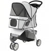 3 Wheels Foldable Dog Stroller with Storage Basket, Adjustable Canopy, Cupholder for Miniature and Small Dogs, Grey