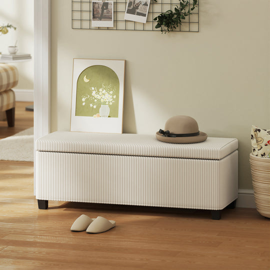 44 Inches Ottoman with Storage, Lid, Legs, Corduroy End of Bed Bench for Living Room, Bedroom, Entryway, Beige