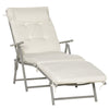 Outdoor Folding Chaise Lounge Chair Recliner with Portable Design, Adjustable Backrest, Cushion and Headrest, Cream White