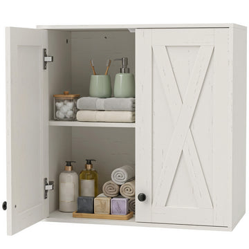 Modern Medicine Cabinet Wall Mounted, Bathroom Wall Cabinet with 2 Doors and Adjustable Shelf, White
