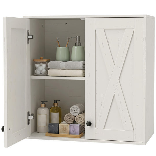 Modern Medicine Cabinet Wall Mounted, Bathroom Wall Cabinet with 2 Doors and Adjustable Shelf, White