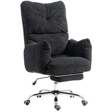 Office Chair with Foot Rest, Ergonomic Reclining Computer Gaming Chair w/ Snow Flannel Fabric, Thick Cushion, Black