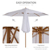 10' x 8' Bamboo Wooden Round Market Patio Sun Umbrella, Garden Parasol, Outdoor Sunshade Canopy, White