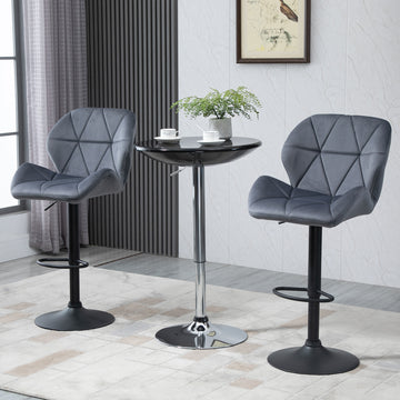 Bar Stool Set of 2 Fabric Adjustable Height Armless Upholstered Counter Chairs with Swivel Seat, Grey