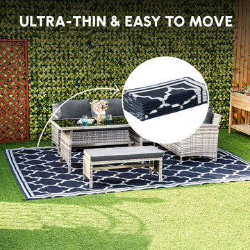 9'x12' Reversible Outdoor RV Rug, Patio Floor Mat, Plastic Straw Rug for Backyard, Deck, Beach, Camping, Dark Blue