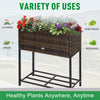 Rattan Raised Garden Boxes, Elevated Flower Beds with Storage Shelf for Herbs, Flowers, Vegetables, Brown