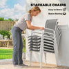 7 Piece Garden Dining Set, Garden Furniture Set with Rectangle Table and 6 Stackable Chairs, Grey
