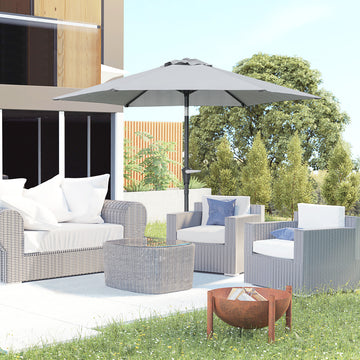 Patio Sun Umbrella, Outdoor Parasol with 6 Ribs, Light Grey
