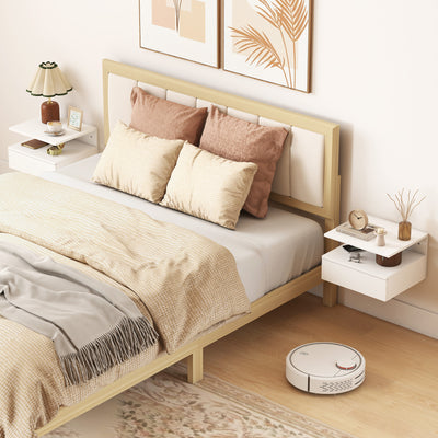 Floating Nightstand Set of 2, Wall Mounted Bedside Table with Drawer and Shelf, Small Night Stand for Bedroom