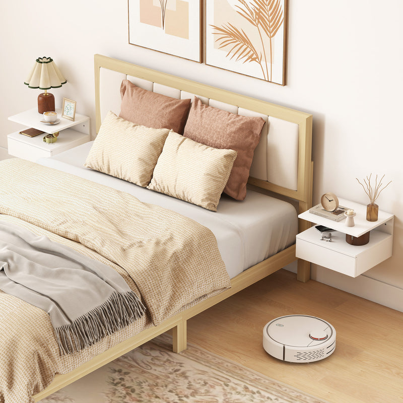 Floating Nightstand Set of 2, Wall Mounted Bedside Table with Drawer and Shelf, Small Night Stand for Bedroom