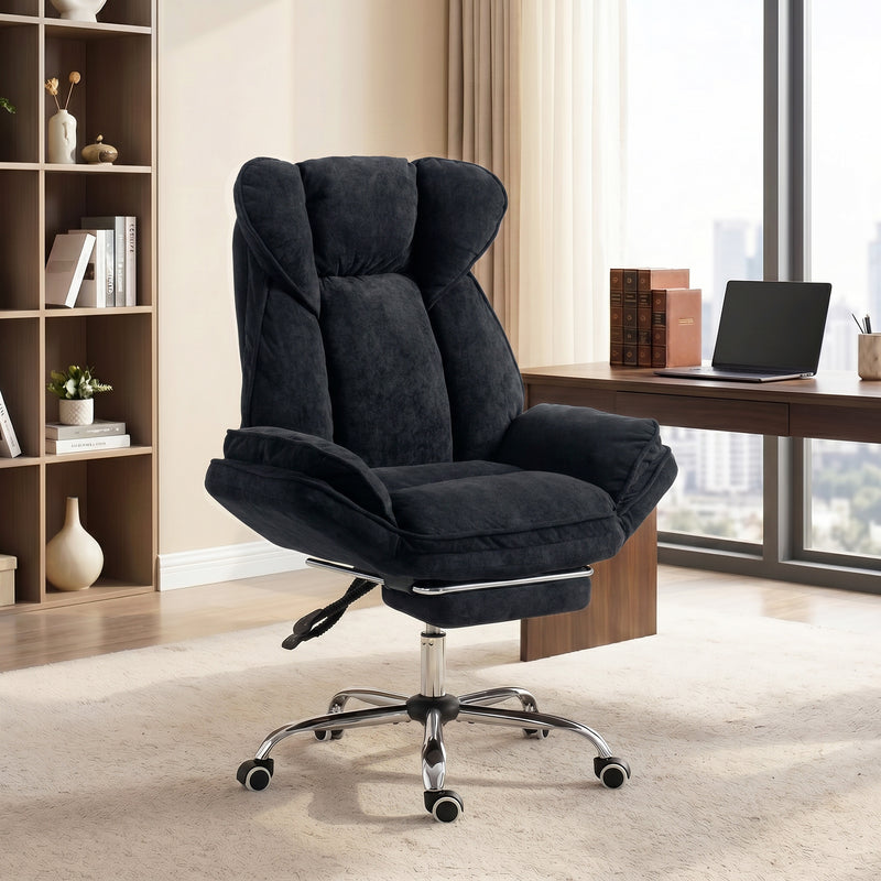 Big and Tall Office Chair Footrest Executive Desk Chair High Back Snowflake Velvet Reclining, Black