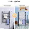 8-Bar Heated Towel Warmer Rack with Built-in Timer and LED Indicators, Wall Mounted & Free Standing Carbon Steel Electric Towel Bar with Adjustable Temperature, Black