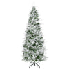 7.5 Feet Pencil Snow Flocked Artificial Christmas Tree with 880 Realistic Cypress Branches, Auto Open, Green