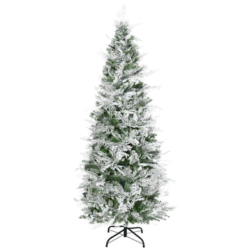 7.5 Feet Pencil Snow Flocked Artificial Christmas Tree with 880 Realistic Cypress Branches, Auto Open, Green