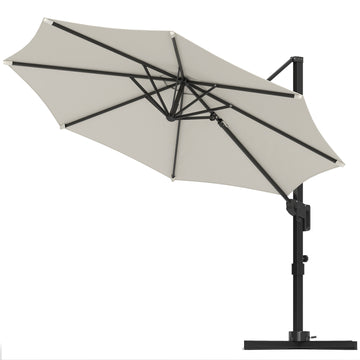 10' Offset Patio Umbrella Cantilever Umbrella with Aluminium Pole 360° Rotation and Tilt Adjustment, White