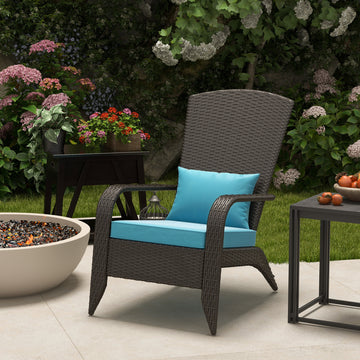 Patio Wicker Adirondack Chair, Outdoor Rattan Muskoka Chair with Cushions for Patio, Garden, Backyard Turquoise