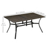 Steel Frame 59 Inch Outdoor Dining Table for Six with Parasol Hole, Wood Grain Tabletop, for Backyard, Garden, Brown
