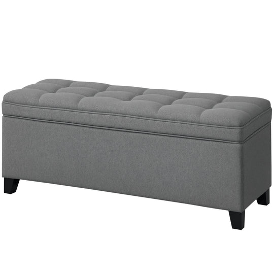 Storage Ottoman Bench, Foot Rest with Safety Hinges, 47 Inches Linen Storage Chest for Living Room, Dark Grey