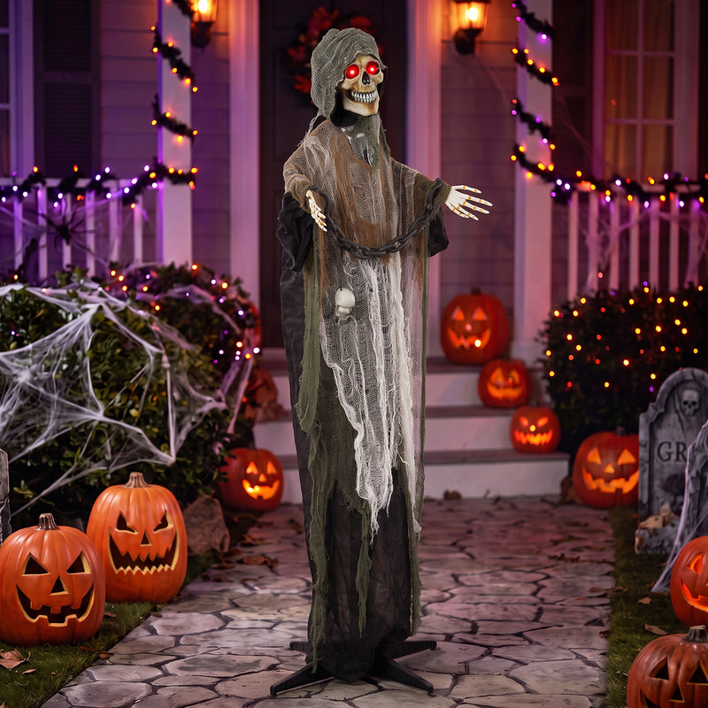 5.6 ft Animated Grim Reaper, Life-Size Halloween Animatronic with Moving Hands/Head, Glowing Eyes, Creepy Sound