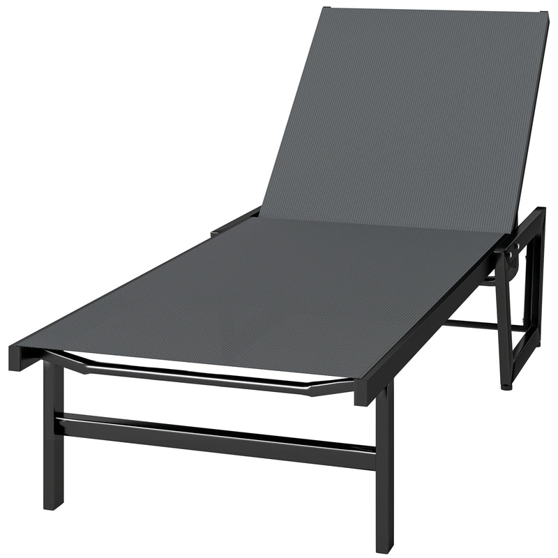 Lounge Chair Outdoor, 63 cm Wide Chaise Lounge Tanning Chair, 4-Position Outdoor Tanning Lounger, Dark Grey