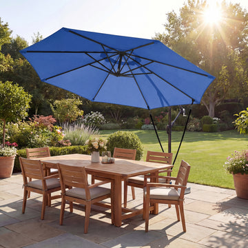 10FT Cantilever Patio Umbrella with 8 Ribs, Offset Patio Umbrella with Cover and Wind Ropes for Garden, Yard, Navy Blue