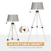 Tripod Floor Lamp, Adjustable Height Wooden Standing Lamp with E26 Lamp Base for Living Room, Bedroom, White and Grey