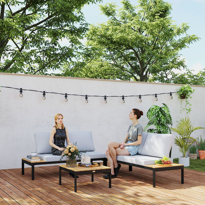 4 Piece L Shaped Garden Furniture Set, 4 Seater Outdoor Corner Garden Set, 2 Loveseats, 2 Coffee Tables, Teak
