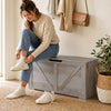 39.4 Inches Storage Chest, Storage Trunk with 2 Safety Hinges for Living Room, White Wood Grain