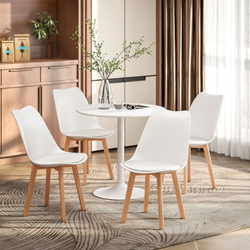 Round Dining Table Set for 4 with Pedestal Base, PU Padded Seats, for Small Space, Apartment, White