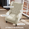 Fabric Accent Chair, Button Tufted Armchair, Upholstered Modern Living Room Chair, Wingback Chair with Wood Legs, Rolled Arms, Thick Padding for Bedroom