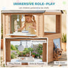 Qaba Outdoor Playhouse, Wooden Kids Playhouse with Door, 3 Windows, 2 Flower Boxes for Garden, Indoor Playroom, Ages 3–8, Natural Wood