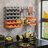 44PC Wall Mounted Storage Bins Parts Rack Kit with Storage Bins, Pegboard and Hooks, Garage Plastic Organizer, Orange
