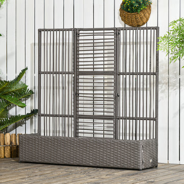 Raised Garden Bed with Lattice Trellis, Rattan Outdoor Planter with Storage for Garden, Patio, Balcony, Grey