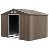 11' x 9' Metal Storage Shed Garden Tool House with Double Sliding Doors, 4 Air Vents for Backyard, Patio, Lawn Dark, Distressed Light Brown