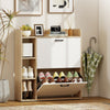 Shoe Cabinet with 2 Flip Drawers, 3 Side Compartments, Adjustable Shelves, 8-12 Pairs for Entryway Hallway, Natural