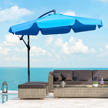 9FT Offset Hanging Patio Umbrella Cantilever Umbrella with Easy Tilt Adjustment, Cross Base and 8 Ribs for Backyard, Poolside, Lawn and Garden, Blue