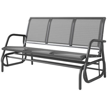 3-Seat Outdoor Glider Chair, Patio Rocking Chair, Steel Frame, Sling Fabric Seat for Garden, Backyard, Lawn, Grey