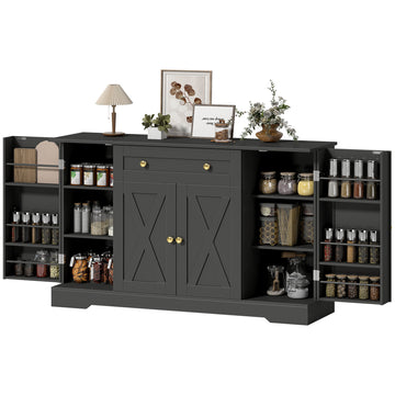 Sideboard Buffet Cabinet, Farmhouse Coffee Bar Cabinet with Door Shelves, Adjustable Shelves, Drawer, Barn Doors