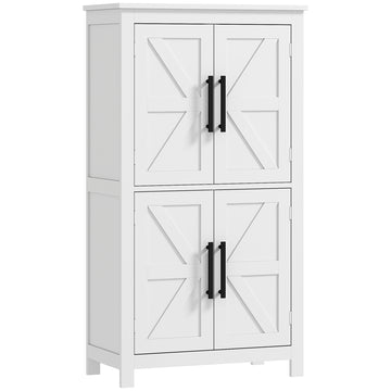 Farmhouse Bathroom Storage Cabinet, Bathroom Floor Cabinet with Barn Doors and Adjustable Shelf, White