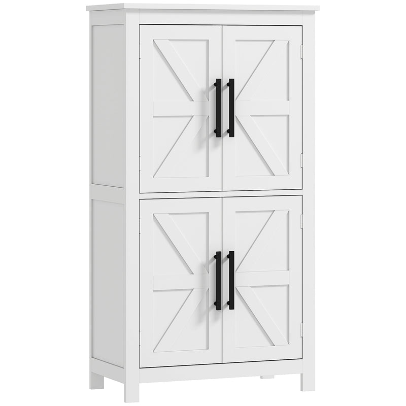 Farmhouse Bathroom Storage Cabinet, Bathroom Floor Cabinet with Barn Doors and Adjustable Shelf, White