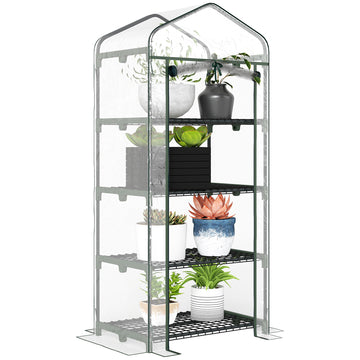 Portable Greenhouse with 4 Tier Shelves Outdoor Hot House, Steel Frame, PVC Cover, 28