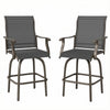 Outdoor Bar Stools Set of 2, Swivel Bar Height Chairs with High Back, Curved Armrests and Steel Frame for Balcony