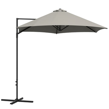 8.5FT Outdoor Cantilever Roma Parasol with 360° Rotation and Cross Base, Offset Patio Umbrella for Garden, Light Grey