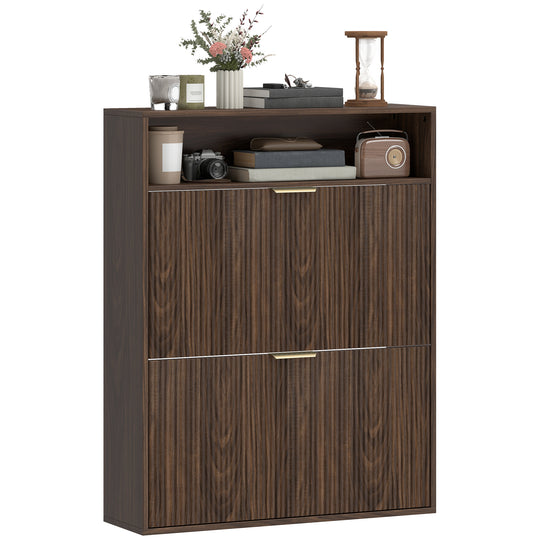 Shoe Cabinet with 2 Flip Drawers Narrow Shoe Storage Cabinet with Top Shelf for Entryway Hallway Coffee