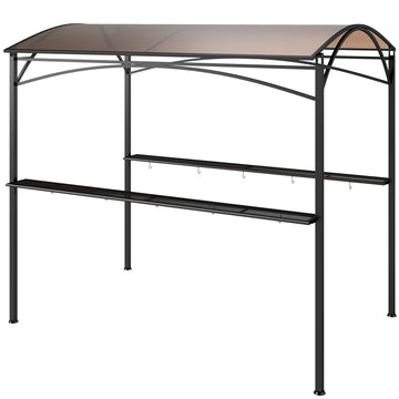 8' x 5' Hardtop Grill Gazebo, Outdoor BBQ Gazebo with PC Board Roof, BBQ Canopy Gazebo with 2 Side Shelves and 10 Hooks