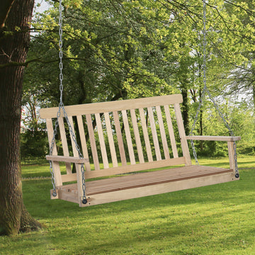 2 Person Wooden Porch Swing, Patio Swing Chair with Hanging Chains, Slatted Back & Seat, Outdoor Swing Bench for Garden, Backyard, Deck, Natural