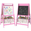 Art Easel for Kids, 3-in-1 Double-Sided Kids Easel with Chalkboard, Whiteboard, Paper Roll, 2 Storage Bins for 3-8, Pink