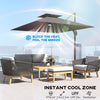 8' Cantilever Patio Umbrella with LED Lights, 360°Rotation, Tilt & Height Adjustment, Crank, Cross Base, Dark Grey